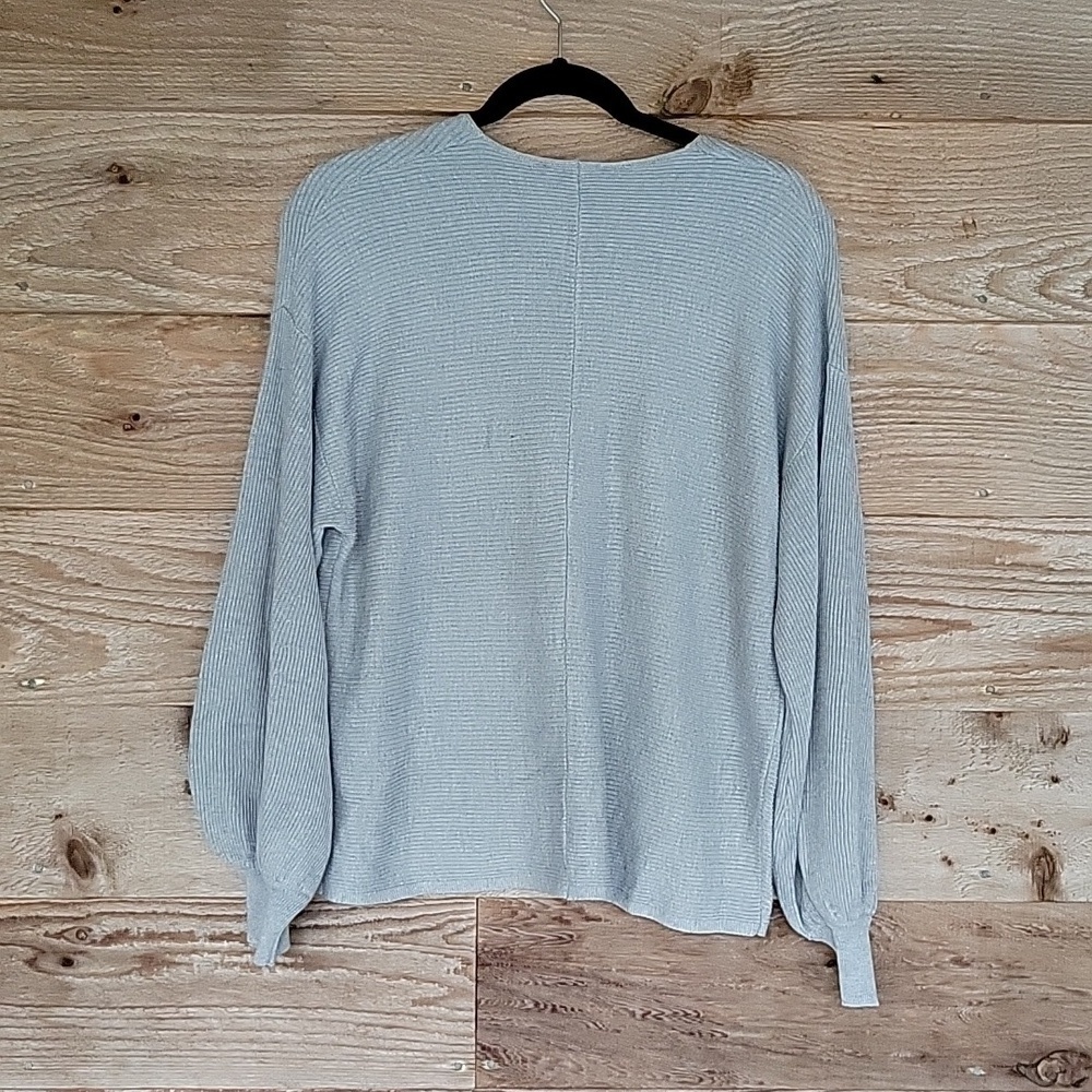 1. State NWT Size Medium Light Gray Ribbed Balloon Sleeve Cotton Blend Sweater - Picture 5 of 5